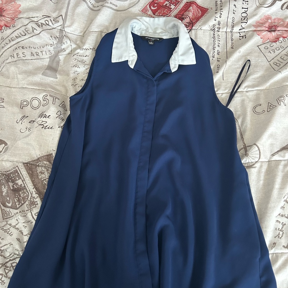 Sharagano Navy Top with White Collar